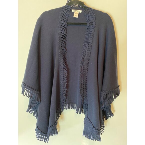 Coldwater Creek Navy Blue Loop Fringe Open Front Poncho Wrap - Picture 1 of 6